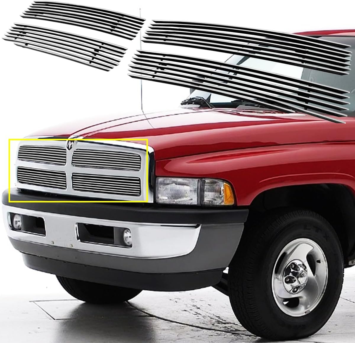 Fits 1994-2001 Dodge Ram Pickup Chrome Front Grille Grill Aluminum Horizontal Billet Grille Cover