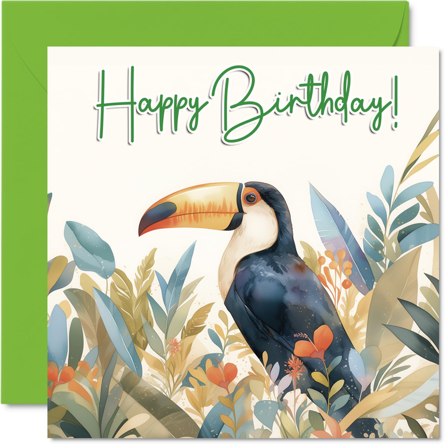 Toucan Birthday Cards - Floral Birds - Happy Birthday Card for Mum Dad Brother Sister Auntie Uncle Cousin Friend Family Colleague 145mm Bday Greeting Cards
