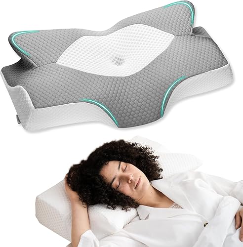 Miniatura 2 de Elviros Almohadas cervicales de espuma viscoelástica, almohadas para dormir de lado para adultos, ortopédico ergonómico para dormir de espalda y