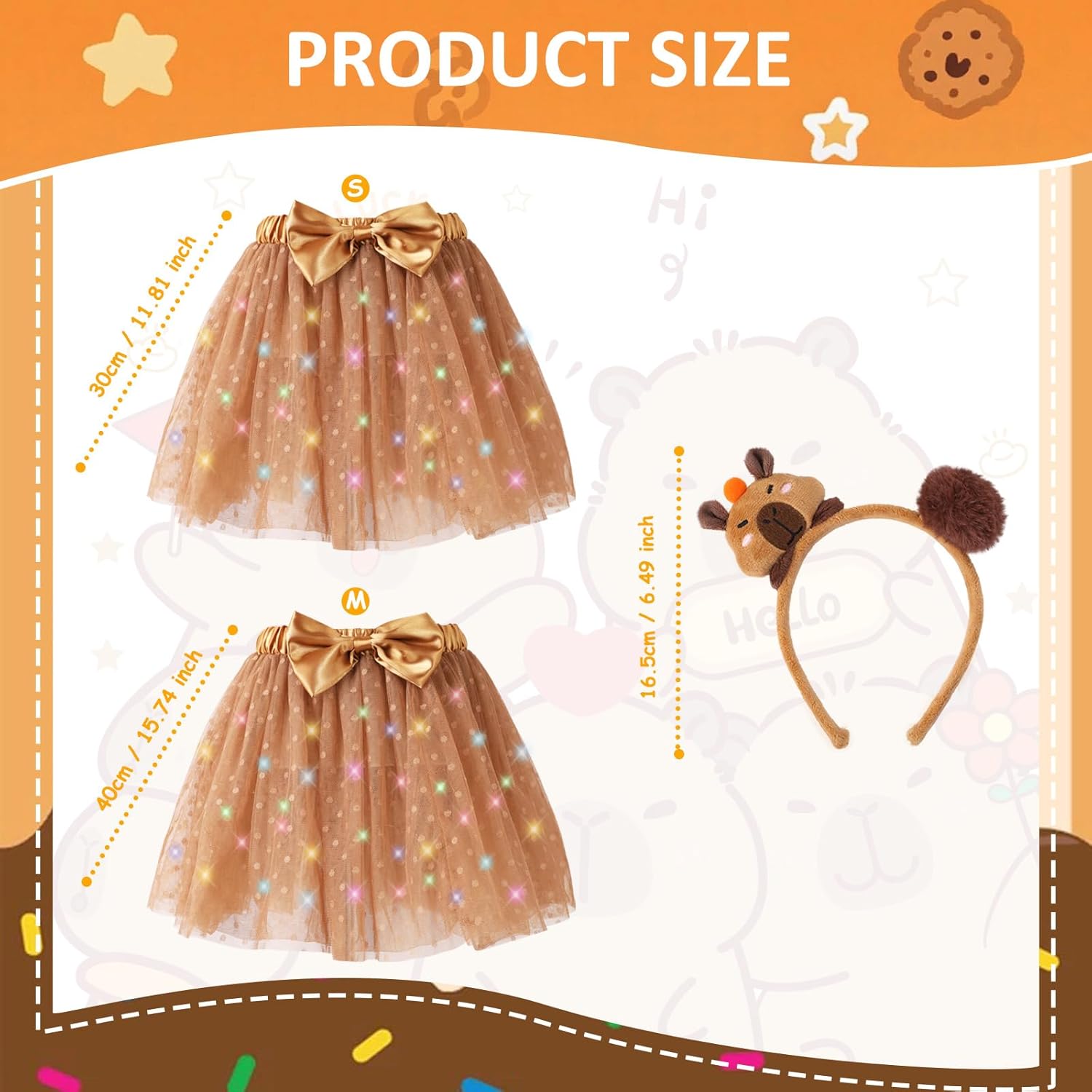 PinkSheep Girls Costume Set,Led Light Up Girls Tutu Skirt with Headband Bow Tie, Kids School Party Outfit Dress Up Cosplay