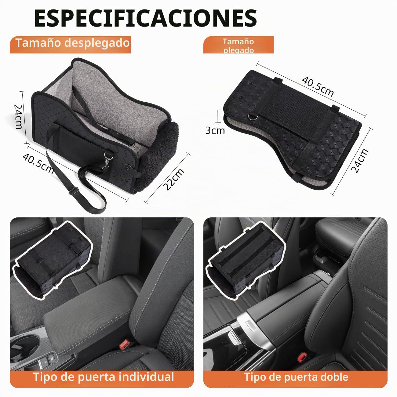 GGW Asiento de Seguridad Impermeable para Mascotas en Coche - con Doble Fijación, Bolsillos Laterales y Montaje Rápido, Adaptable al 99% de Reposabrazos (Cuero)