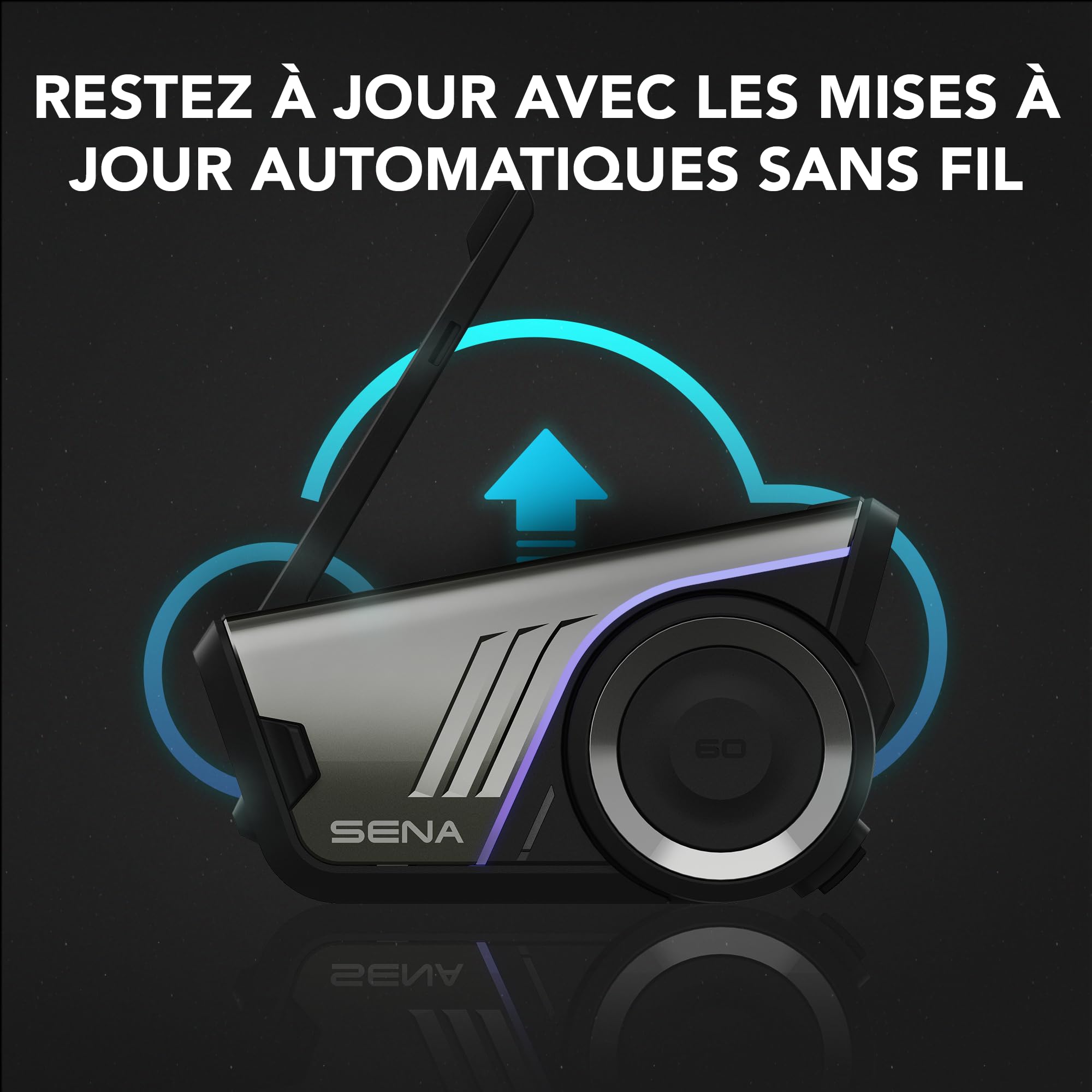 SENA 60S Système de Communication pour Moto Intercom Mesh 3.0, Wave, Bluetooth, étanche IPX7, Batterie 24 h, portée de 2 km, Sound by Harman Kardon système de Communication pour Casque, Pack Double