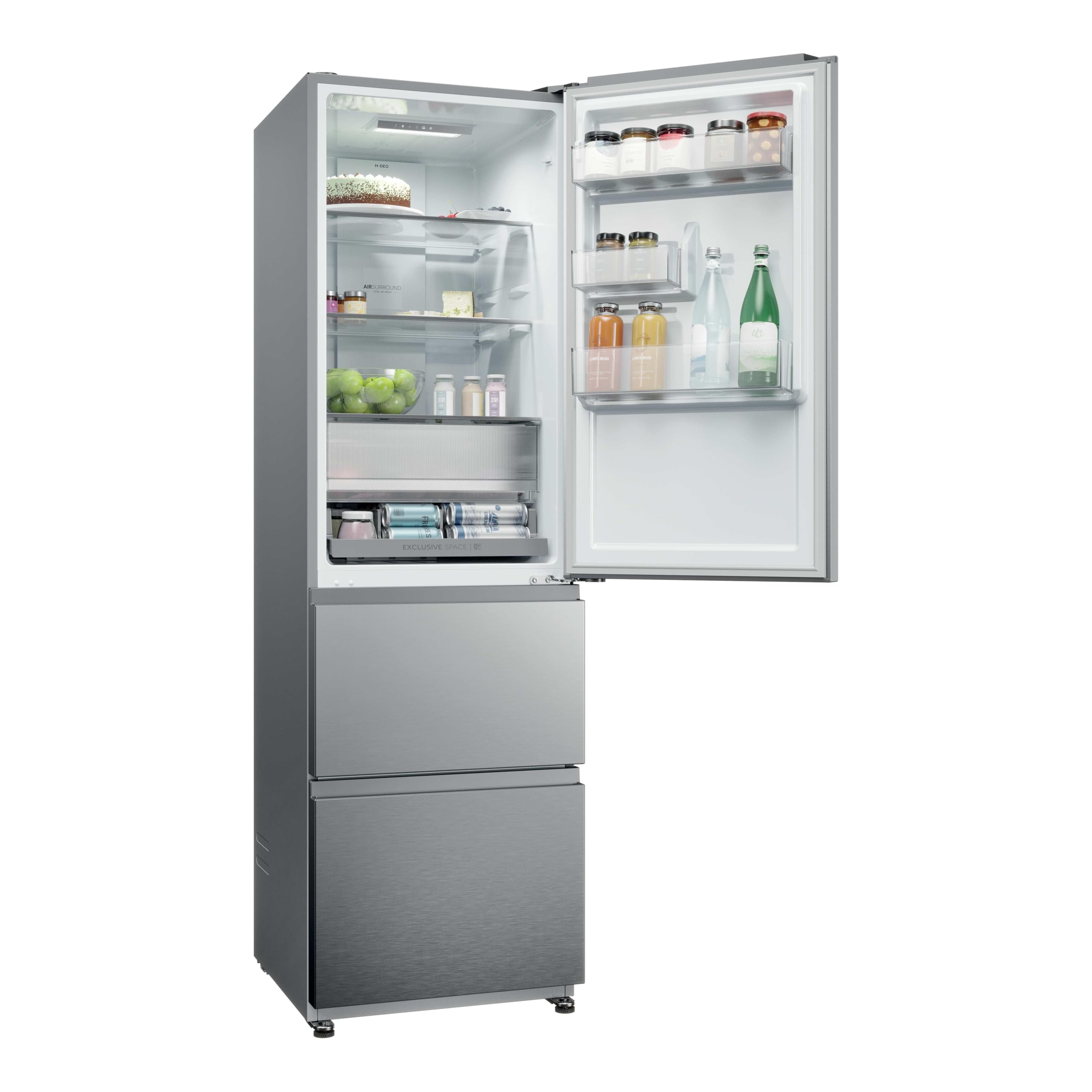 Haier 3D 55 Series 3 HTR3518ENMX - Frigorifero Combi, Cassetti Direct Access, AirFlow Circolare, 303 l, My ZonePro, FunzioneECO, Total No Frost, Larghezza 54,5 cm, Motore Inverter, Luce LED, Display