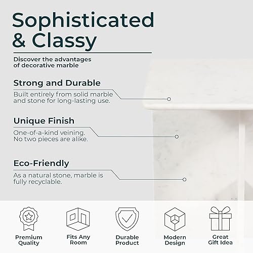 Miniatura 5 de Sagebrook Home Mesa decorativa moderna de mármol, elegante mesa auxiliar de piedra para el hogar, oficina, dormitorio y sala de estar, mesa auxiliar