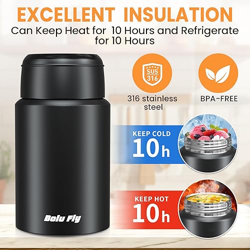 Miniatura 2 de Paquete de 2 termos de sopa para alimentos calientes para adultos, tarro de comida aislado, recipientes térmicos de acero inoxidable al vacío con