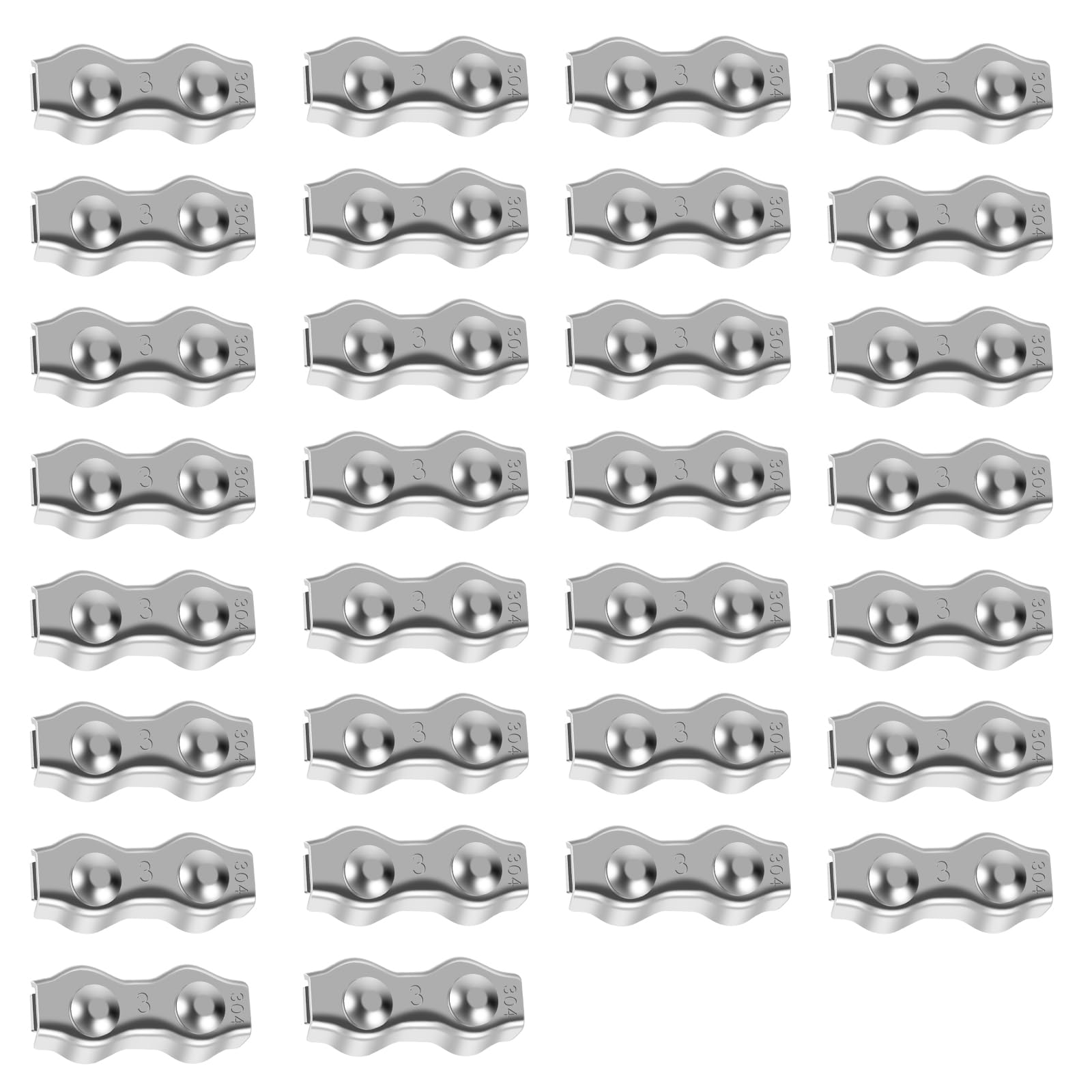 US 30Pcs M3 Stainless Steel Wire Rope Clips Rust Resistant Double Bolt Wire Cable Clamps Multipurpose 2 Post Poly Rope Connectors for Anchoring Fitness Equipment(silver)