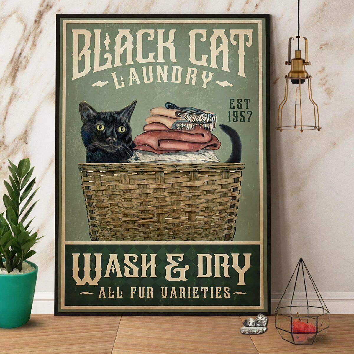 Amazon.com: Retro Metal Tin Sign Black Cat Laundry Wash and Dry Poster ...