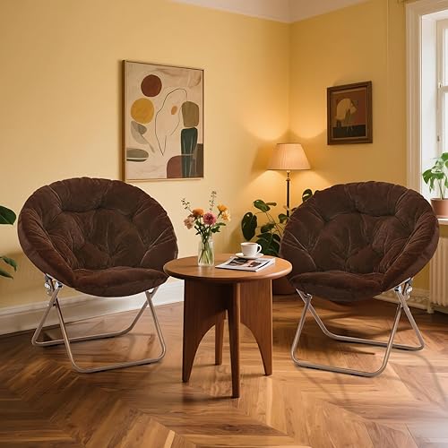 Miniatura 2 de MoNiBloom Silla redonda plegable de piel sintética para dormitorio, sala de estar, dormitorio, marco de metal plegable, de gran tamaño, cómoda,