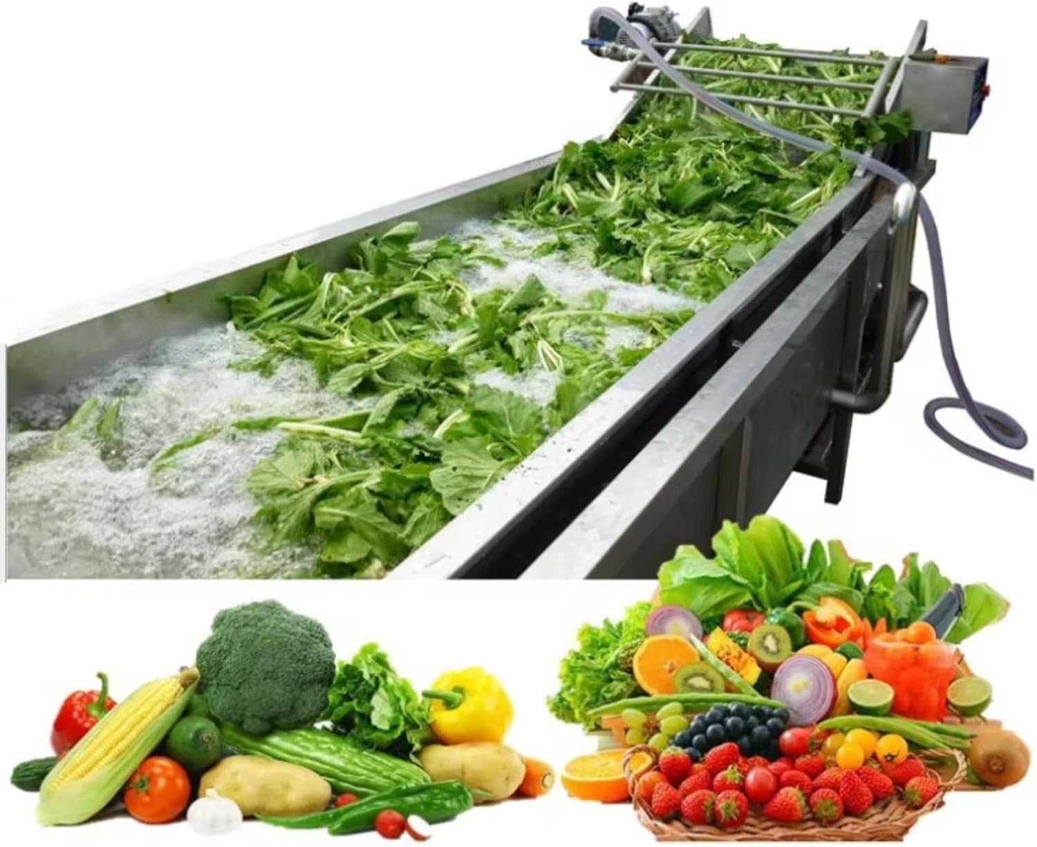 Industrial Fruit Bubble Washer, Vegetables Cleaning Machine - High-Efficiency Fruit Vegetables Produce Washer, Ideal for Fruit Orchard Catering Services, Restaurants, Food Processing