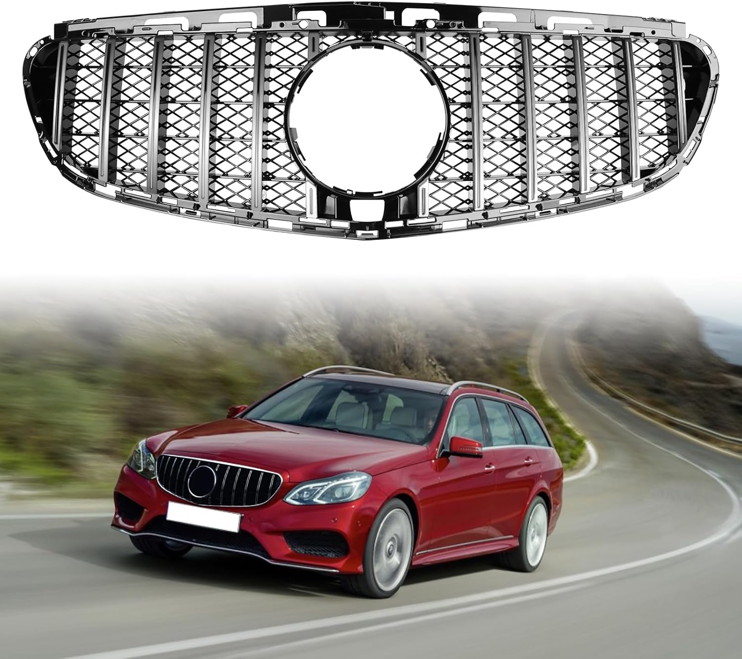 E Class Grill Front Grille for Mercedes Benz With Camera Hole W212 E200 E250 E300 E350 E400 2014 2015 2016 Silver