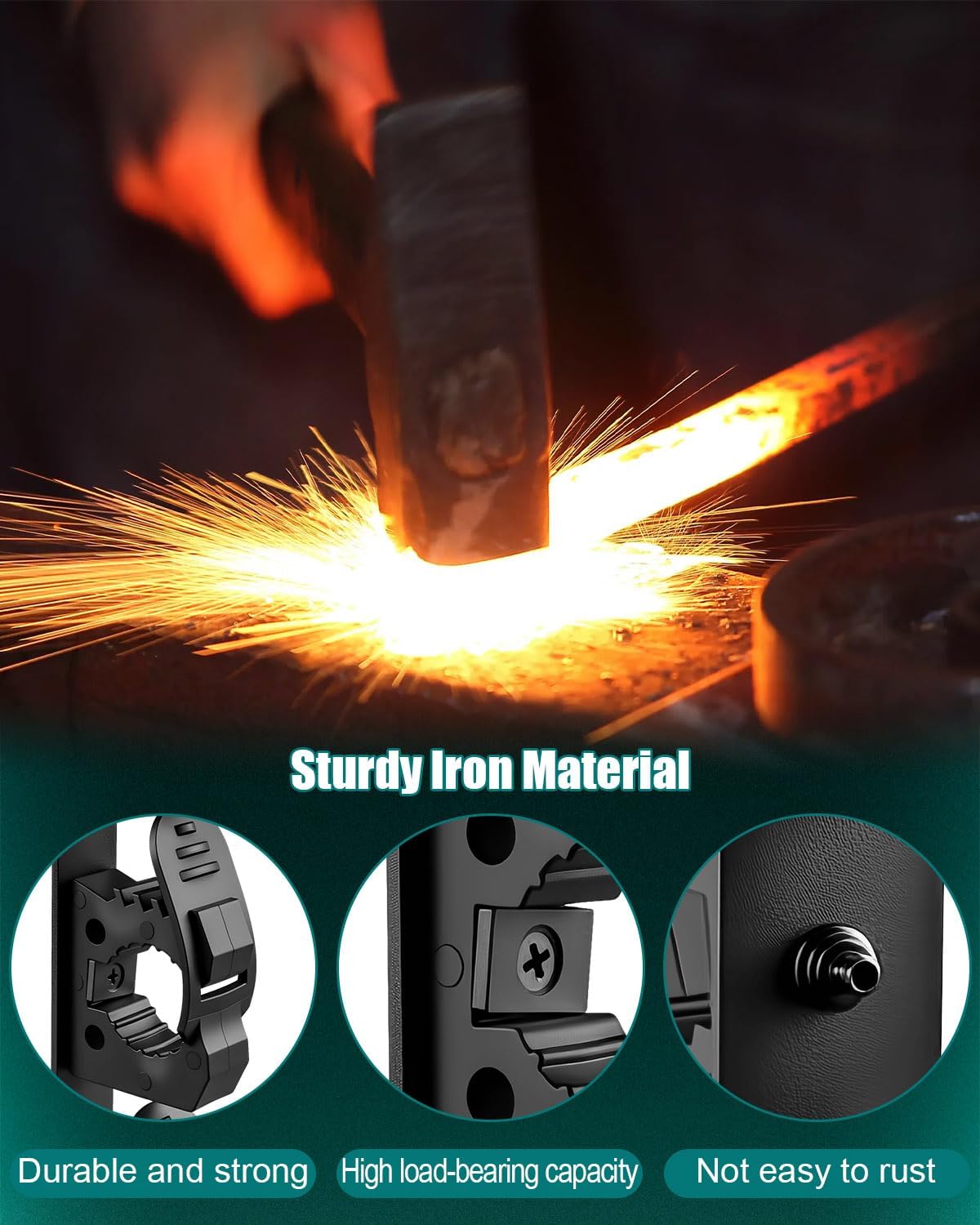 UTV Tool Hooks Rack Bed Mount Shovel Holder Compatible with Polaris Ranger and General, Dual Tool Holder Farm Tool Storage 4 Tools, Heavy Duty Weatherproof