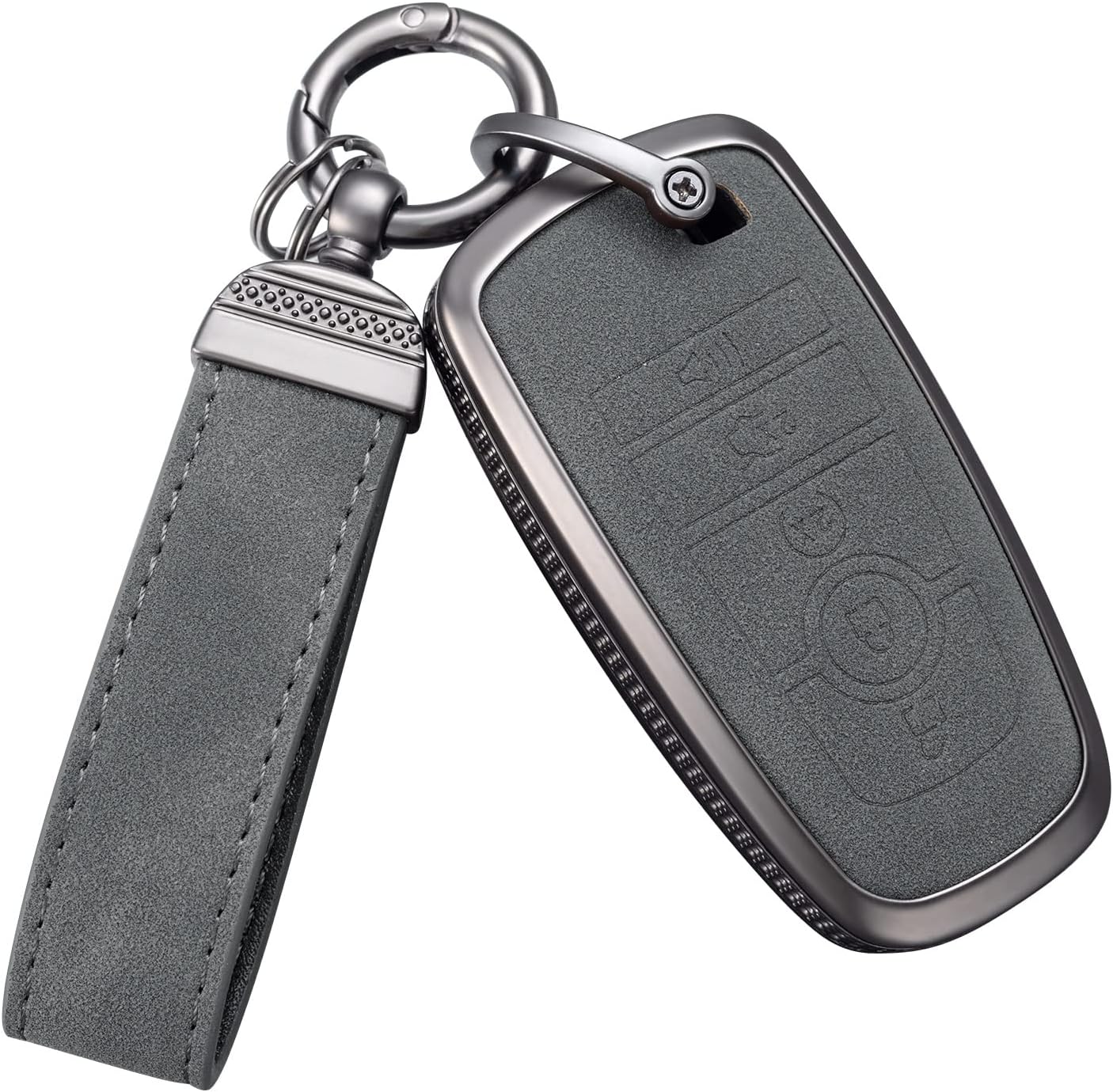 YO&YOYE Compatible with Ford Key Fob Cover with Keychain Leather Key Case Protector for Ford Fusion F150 F250 F350 F450 F550 Edge Explorer Smart Remote Key (Model1, Grey)