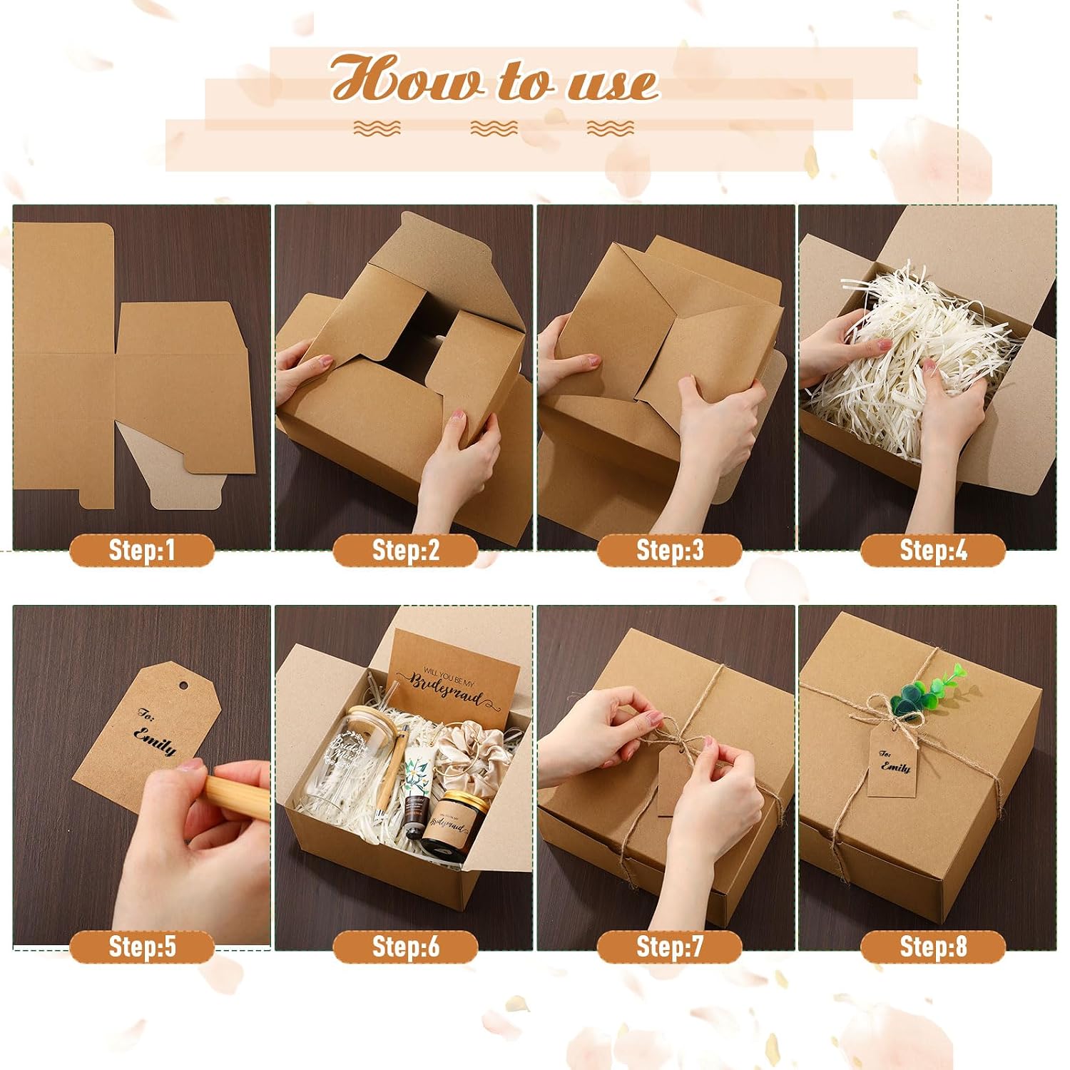 Teenyyou 60 Pcs Bridesmaid Proposal Gifts Bridesmaid Box Set, Maid of Honor Gifts Include Box Glass Cup Candle Cards Hair Ties Knotted Bracelets Hand Cream Diamond Pens(Brown)