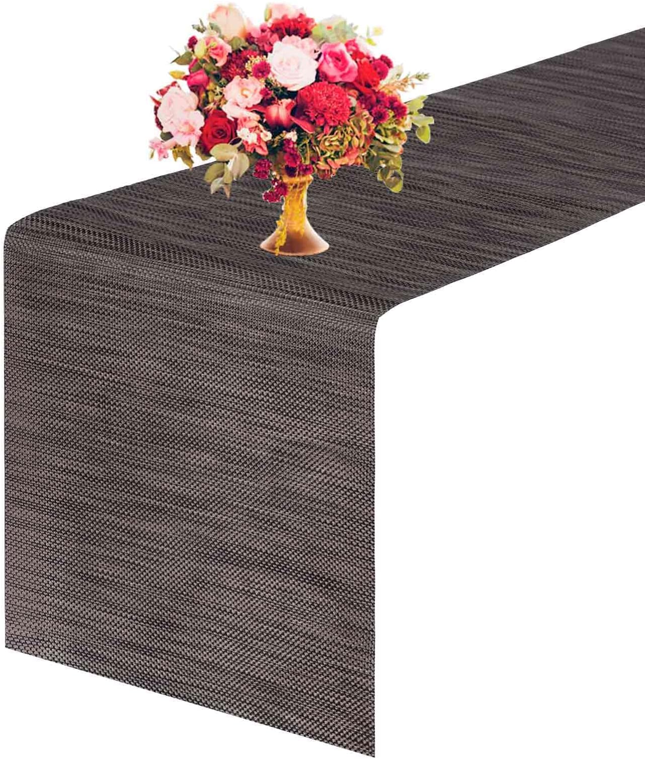 GIVERARE Table Runner, 12x53in Heat-Resistant Woven Vinyl Long Tabletop, Non-Slip Washable PVC Table Runners, Easy to Clean Premium Plastic Dresser Cover for Wedding, Decor, Home, Art (Black+Gray)