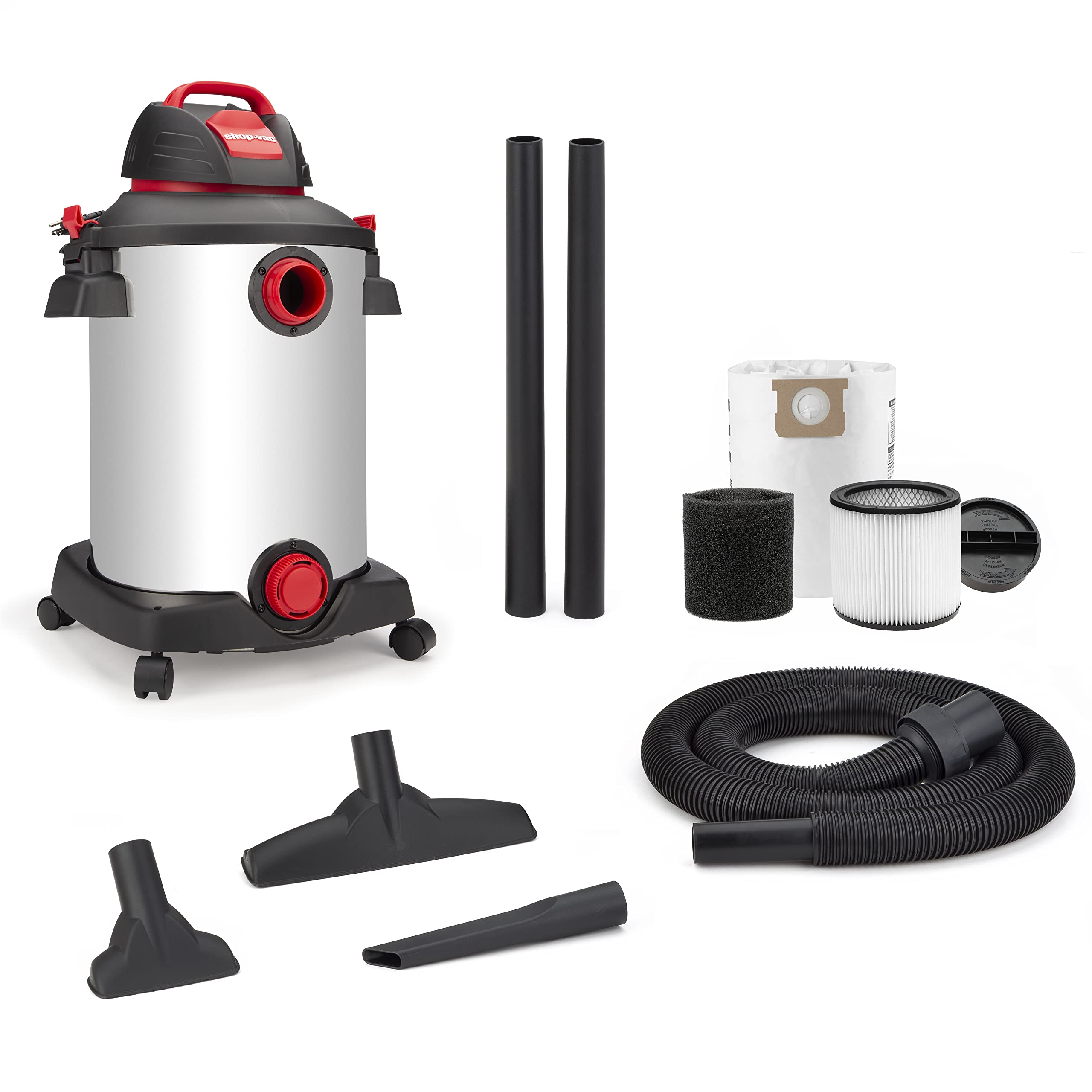 Shop-Vac 5928211 Wet/Dry Vacuum, Stainless Steel Tank, 12 gal, 1-1/4 in. x 7 ft. Hose, 145 CFM, (1-Pack)