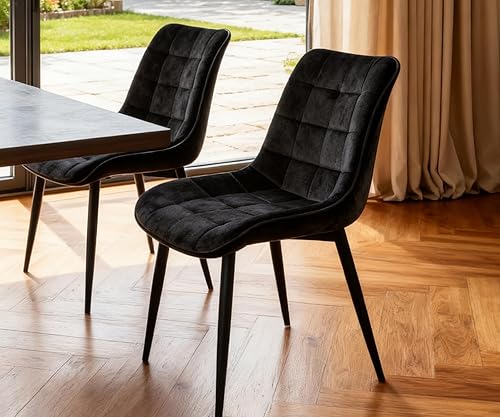 asunflower Juego de 2 sillas laterales de cocina de terciopelo color negro, sillas de comedor acolchadas modernas y cómodas sillas de cocina con