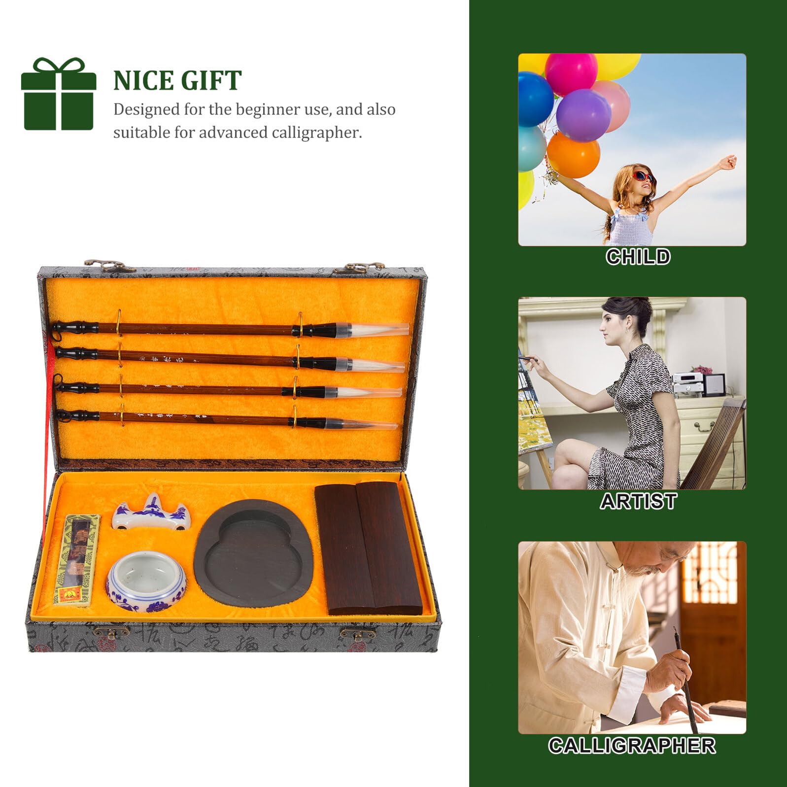 Set di Pennelli per Calligrafia Leggeri in Legno Pietra per Inchiostro Portatile, Design Semplice e Attraente per Pratica di Calligrafia e Pittura per Studenti