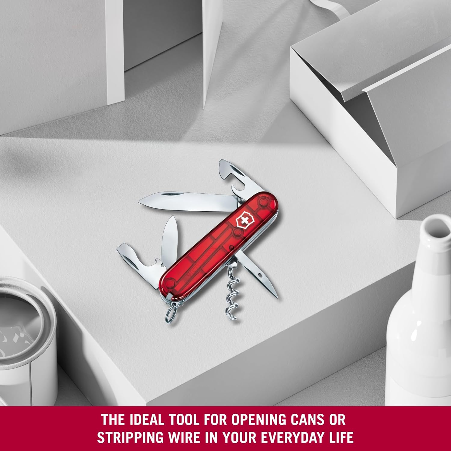 Victorinox Spartan Swiss Army Knife, 12 Functions, Swiss Made Pocket Knife with Corkscrew, Can Opener and Screwdriver - Ruby