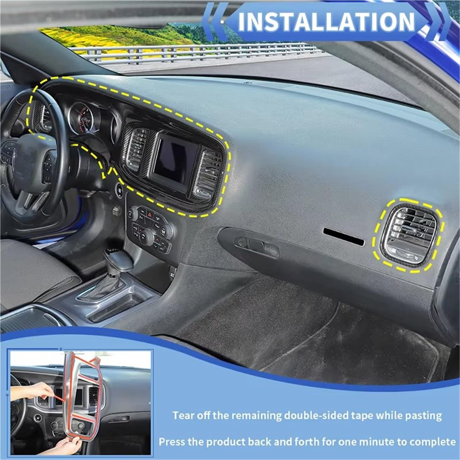 Autocollant Voiture IntéRieur Autocollants ABS Pour Décoration De Tableau Bord Central Pour Dodge Pour Charger 2015(Rouge)
