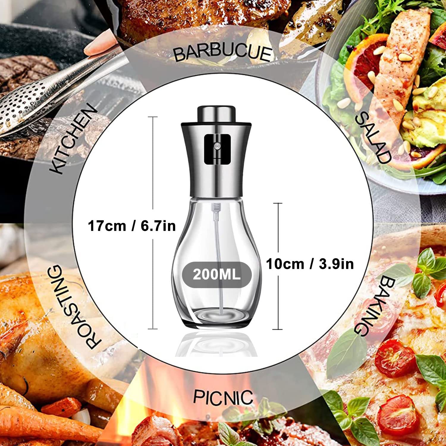 Lot 2 Vaporisateurs Huile Cuisine 200 Ml – Spray Huile D'Olive LEMCASE En Verre Et Inox, Anti-Goutte Pour Air Fryer, Grill, Four Et BBQ