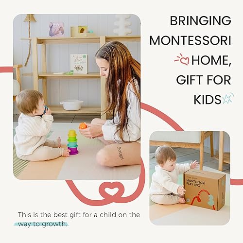 Miniatura 6 de Tiny Land Montessori - Juego de juguetes para bebés de 7 a 9 meses, kit de juego de sensores - Juguetes de aprendizaje de madera 5 en 1 con caja de