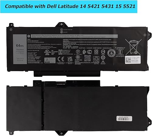 Miniatura 2 de Nuevo GRT01 64Wh Batería de repuesto para laptop Dell Latitude 14 5421 5431 15 5521 5531 Precision 3470 3561 3571 Alienware m17 R5 AMD Series R05P0