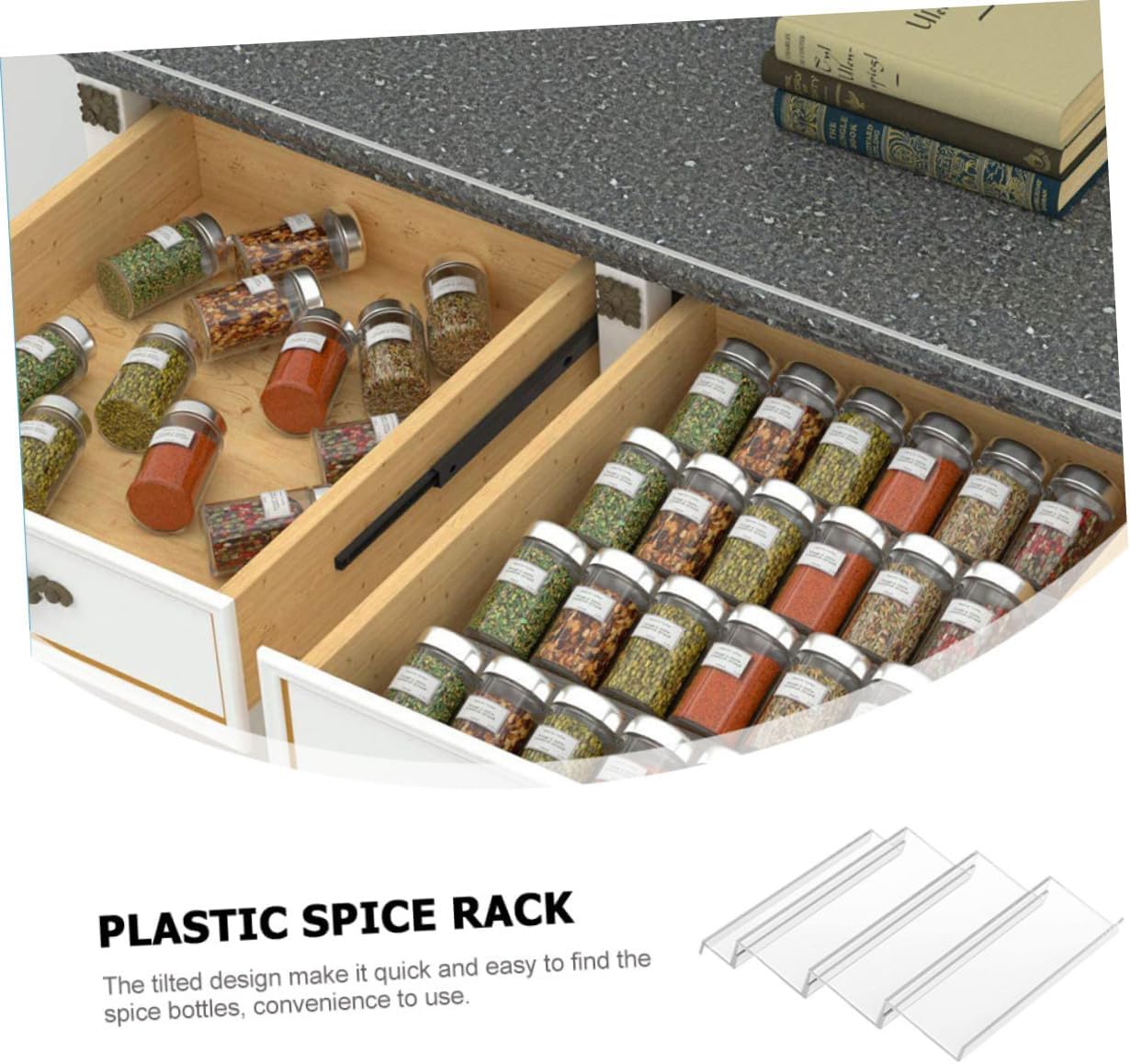 ARTIBETTER Acrylic Seasoning Rack Drawer Organizer Expandable Tiered Spice Bottle Storage Shelf for Kitchen Countertop and Drawer Use