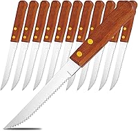 Kyraton 12-Piece Serrated Steak Knives Set - Premium Stainless Steel Blades, Wood Handles, Dishwasher Safe for Home, BBQ, Parties