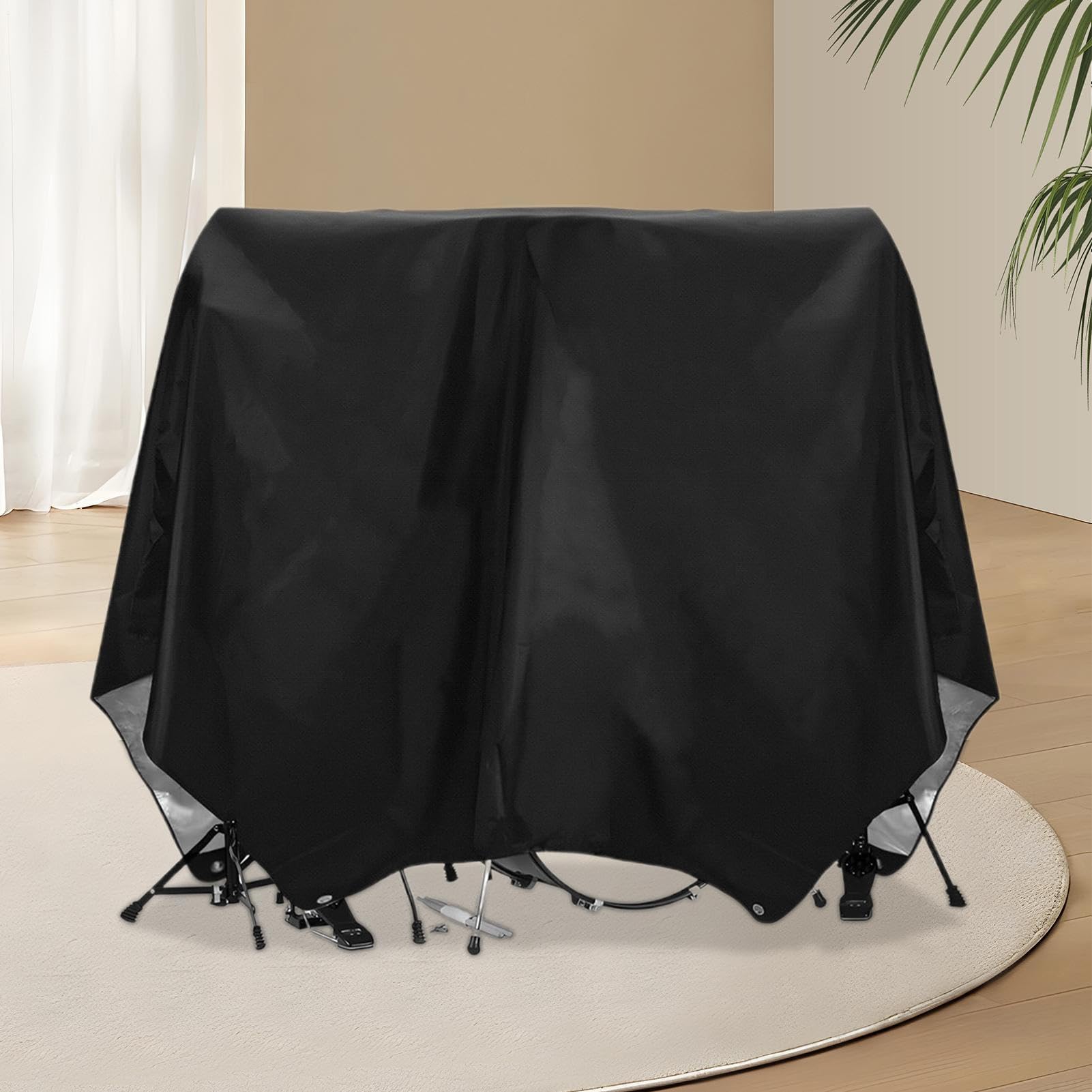 Dust Cover for Drums, Protective Drum Set Cover, Solid Fixed Design, Windproof Protection for Drums Keyboard Piano Violin Guitar, 108.27x78.74 Inches, Black Color, 1 Piece