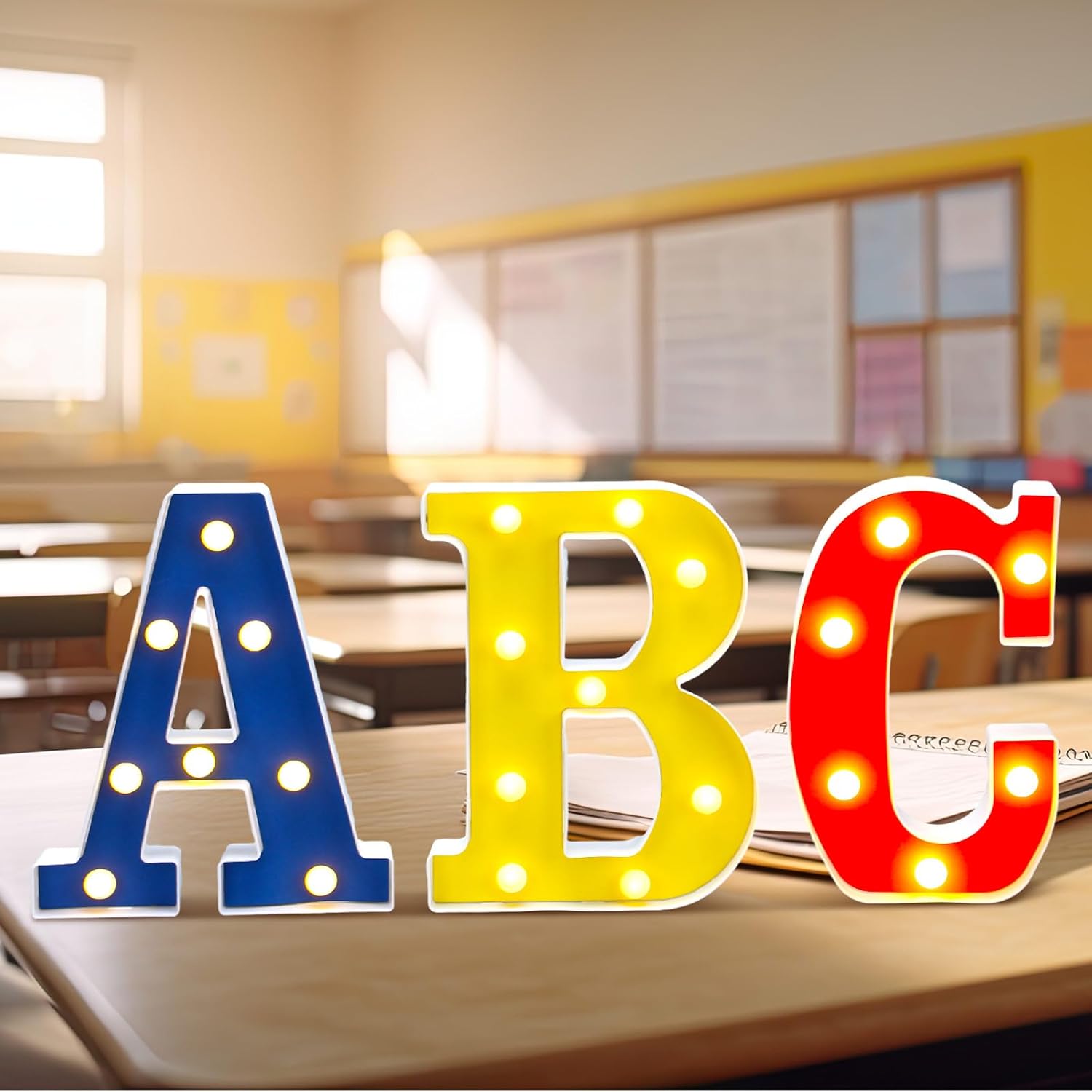 Aurelema 6 Pcs Abc and 123 Back to School Decor First Day of Classroom Decorations, 6.3 Inch Friend Street Party Light up Numbers Sign for 2026 New School Years Party Favor, Story Birthday Decor