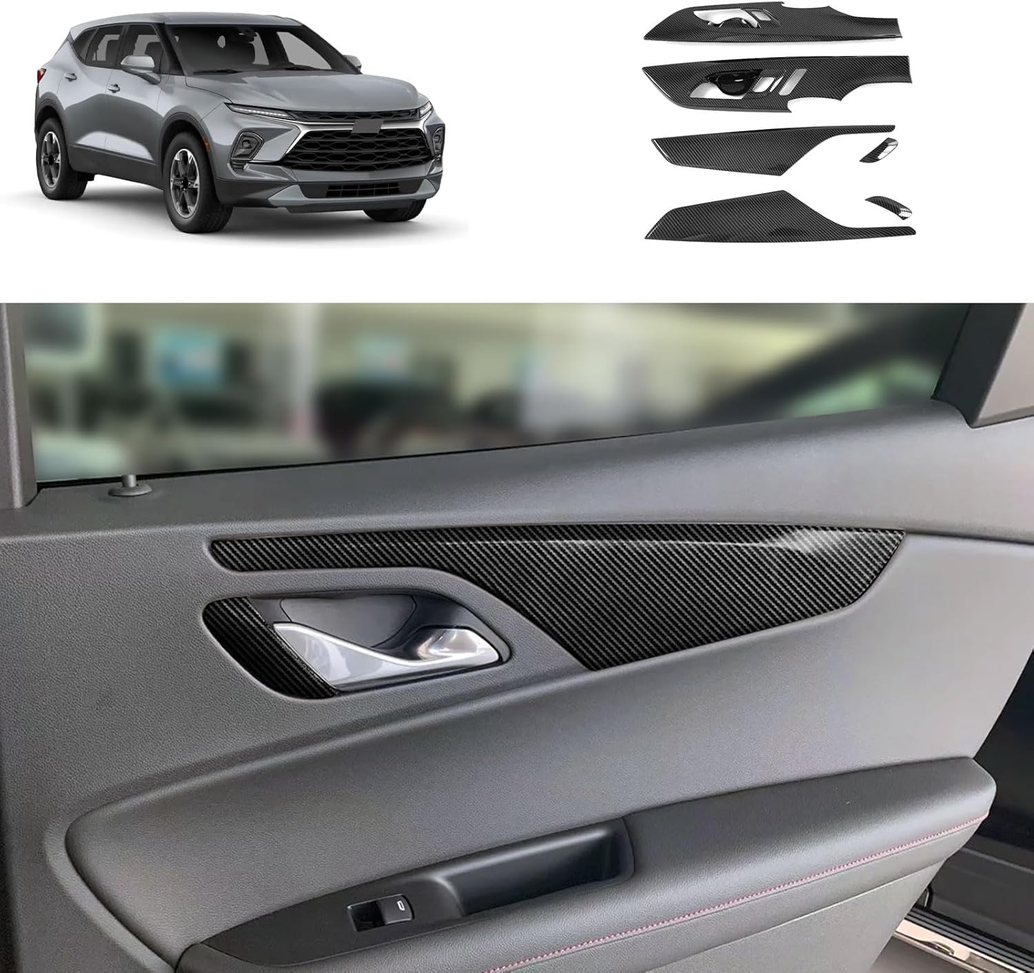 Inner Door Handle Bowl Panle Cover Compatible with Toyota Prius 2023 2024 Inner Door Decoration Trim Car Accessories ABS 6PCS(Carbon Fiber Style)