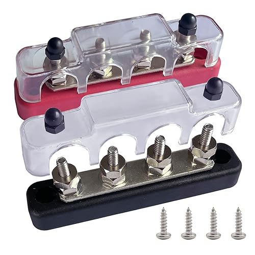 Miniatura 2 de 4 barras de bus #10 (M5), bloque de distribución de energía y tierra de 4.2 pulgadas, conexión de barra de conexión de batería de latón con cubierta