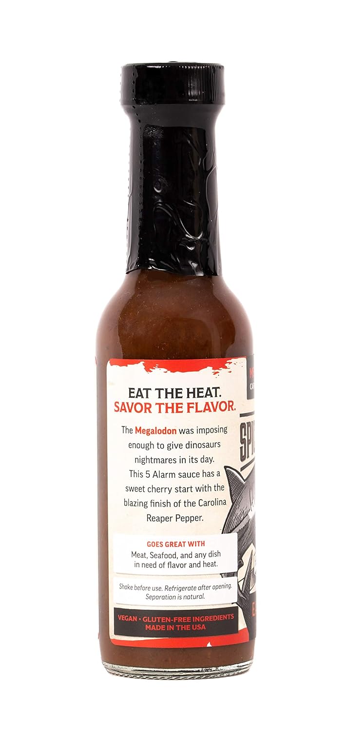 The Spicy Shark Megalodon Carolina Reaper Hot Sauce, Wicked HOT, Hot sauce - Vegan and Gluten-Free Ingredients - Brand Featured on Hot Ones (Pack of 2)