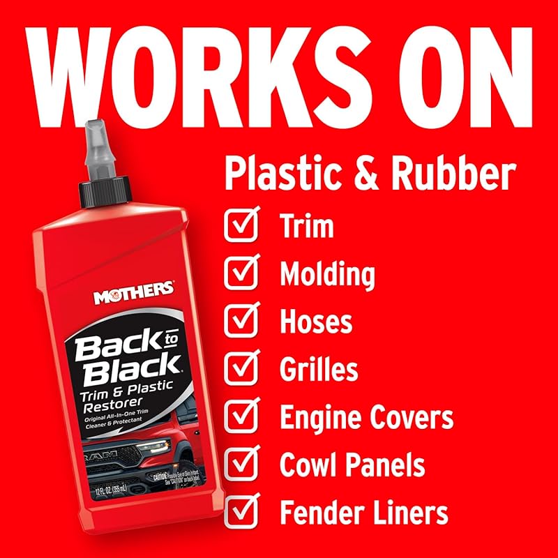 Mothers Back-to-Black Trim & Plastic Restorer, 12 oz. — Removes Oxidation, Dirt & Wax Residue – Restores Faded Trim & Provides Long-Lasting Protection (06112) Trim & Plastic Restorer, 12 fl. oz.