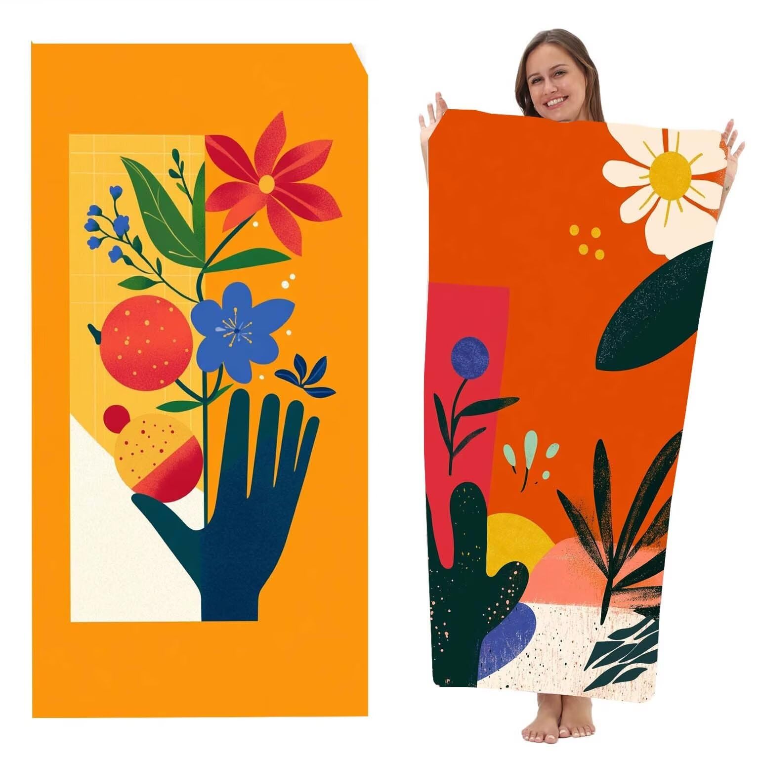 Toalla Playa grande XXL 90x200 cm, Toalla Microfibra de Secado RáPido, Absorbente, Ultrasuave y Compacta, Toalla de Sin Arena, Manta de Playa Mujer Gimnasio Regalo, Pack de 2 (Pintura Floral) z-2626