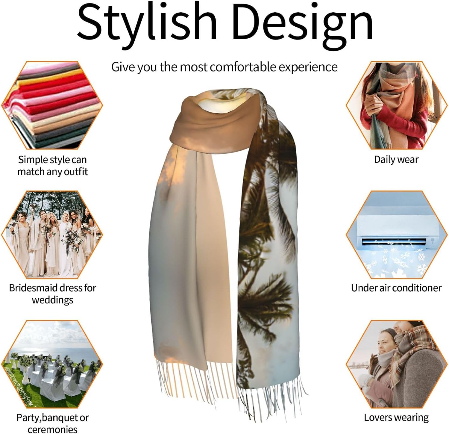 (Sunset Hawaiian Palm Tree) Women's Soft Warm Scarf Large Plush Shawl Wrap with Fringe Fashion Winter Scarves for Cold Weather