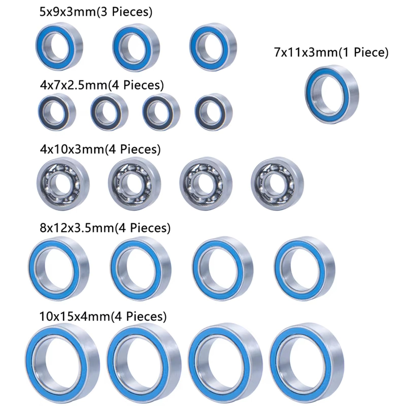 Cojinetes Maquetas RC para Team para Mini 8ight para Buggy 8T Truggy 1/14 Kit Completo De 20 Rodamientos De Bolas Azules con Sellado De Goma para Coche RC Crawler