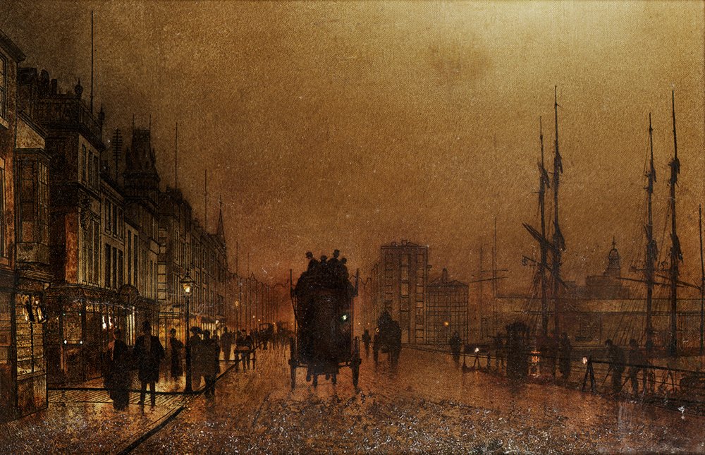 Lámina mate de archivo The Broomielaw Glasgow de Grimshaw con marco negro