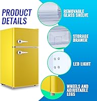 Vista 6 de Refrigerador de 3.5 pies cúbicos, refrigerador para dormitorio con estantes de cristal ajustables, control de temperatura de 7 niveles, adecuado
