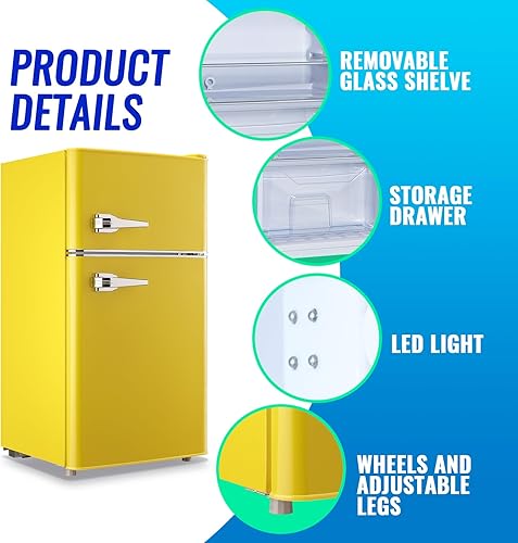 Miniatura 6 de Refrigerador de 3.5 pies cúbicos con estantes de vidrio ajustables, control de temperatura de 7 niveles para dormitorio, oficina, apartamento,