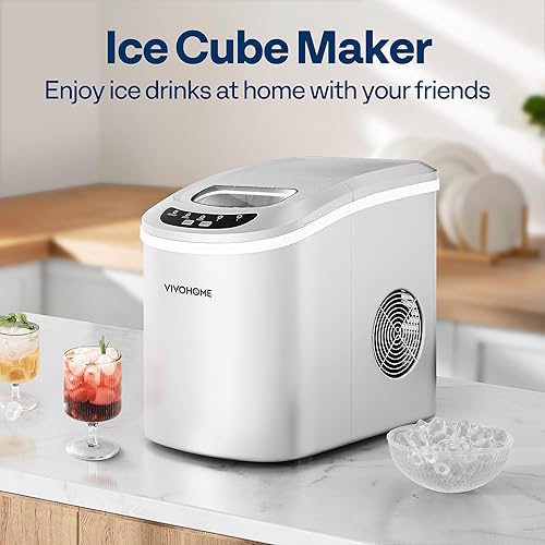 Miniatura 2 de VIVOHOME Máquina de hielo para encimera de 26 librasdía 9 cubos de hielo en 6 minutos, máquina para hacer hielo con cuchara de mano y máquina de
