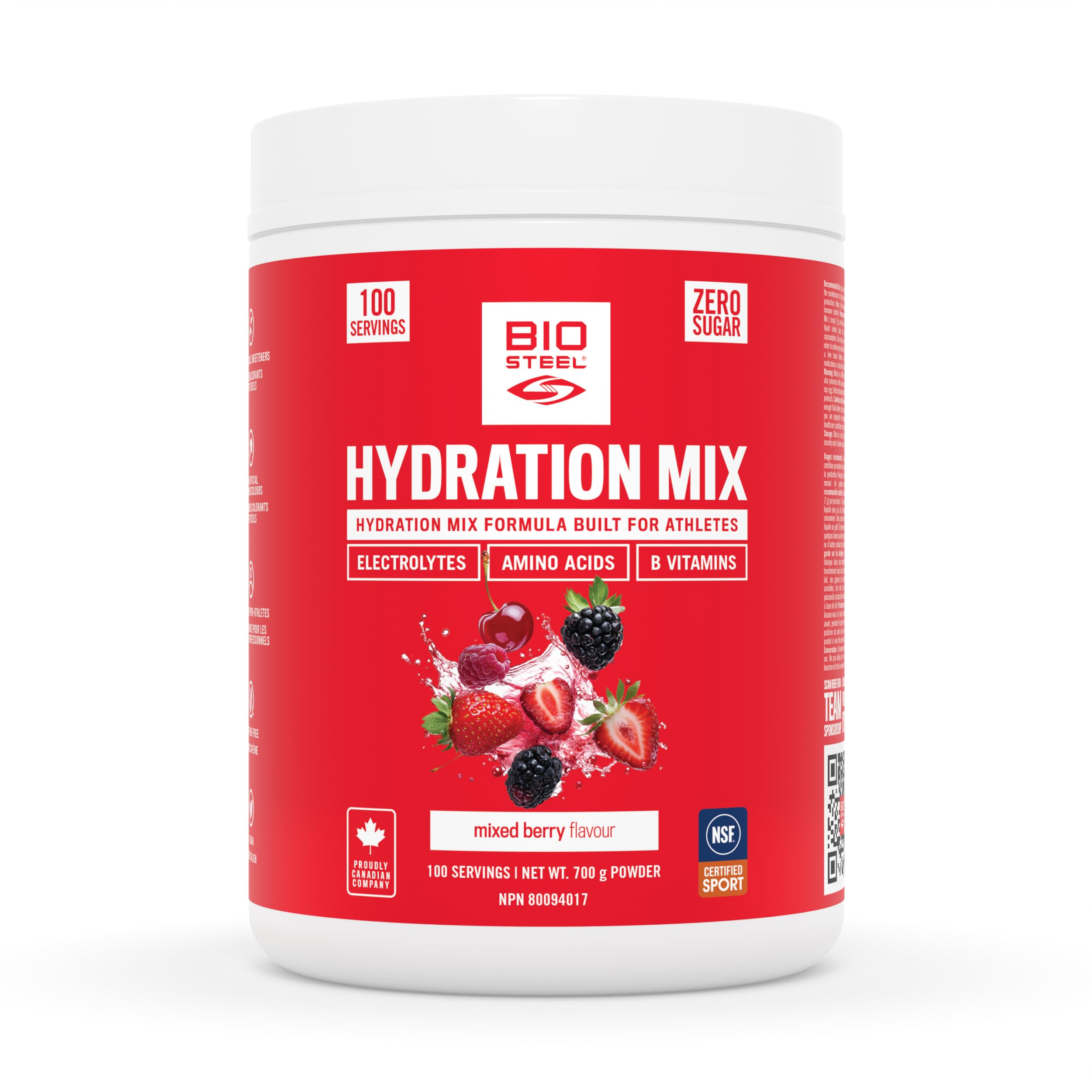 BioSteel Zero Sugar Hydration Mix, Mixed Berry, 100 Servings