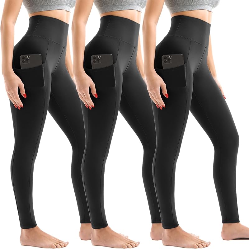 Leggings con bolsillos para mujer, paquete de 3, leggings de cintura alta para mujer