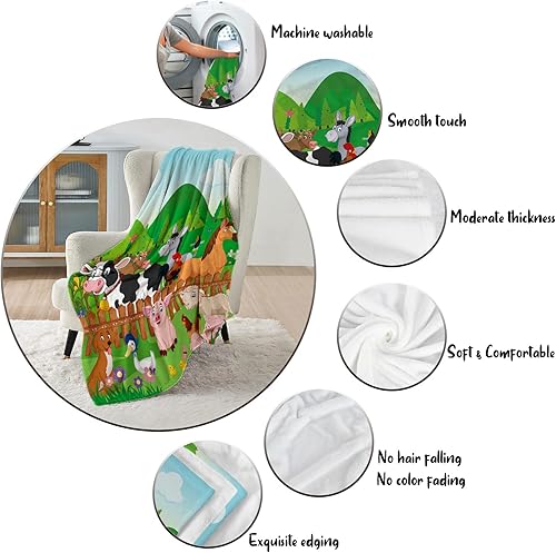 Miniatura 3 de Manta de animales de granja, bonita manta de animales de granja para niños, suave y acogedora manta de franela para perros de granja, cerdo,