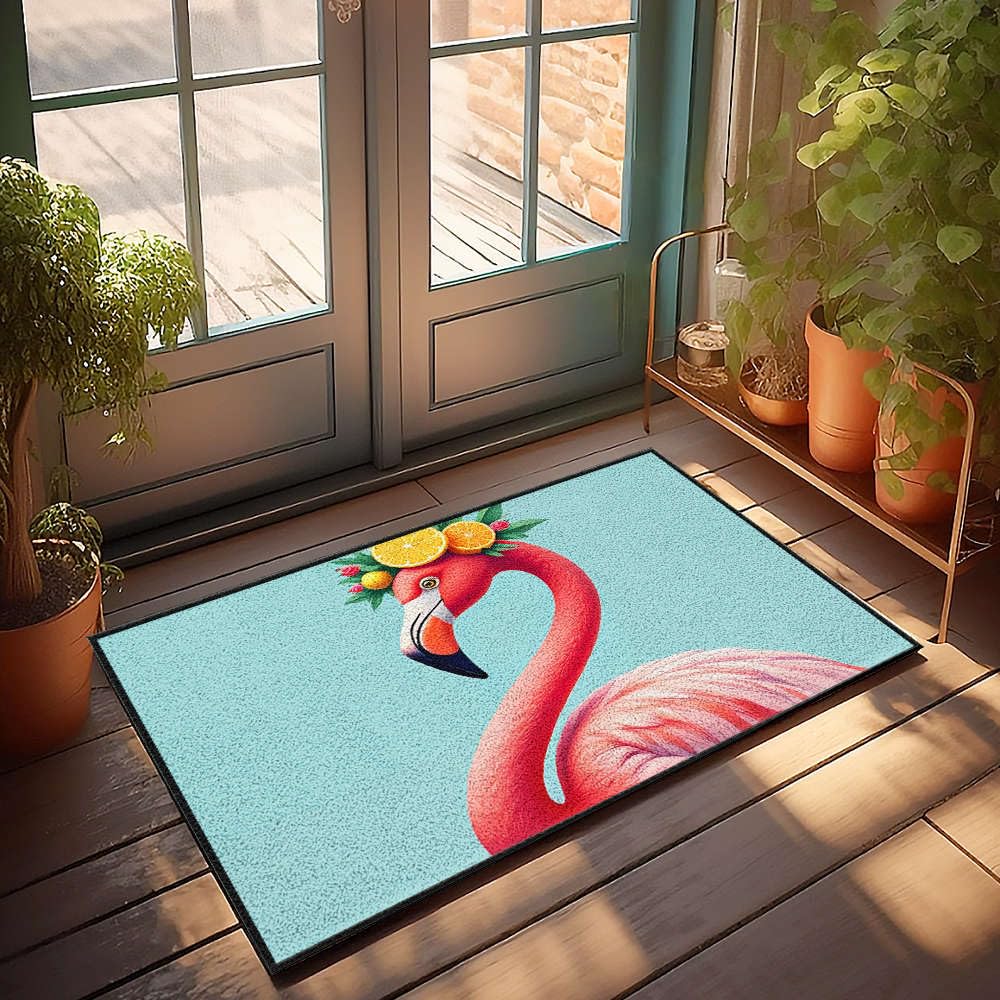 Paillasson de porche design flamant rose bleu 65 x 90 cm