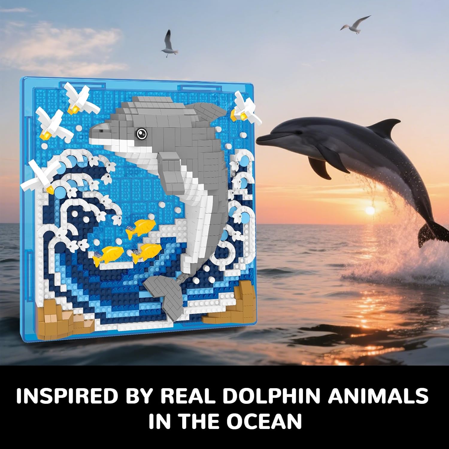 Dolphin Animal 3D Wall Art Micro Mini Building Blocks Set, Unique Home Wall Decor or Table Display, Ideal Gift Toy for Adults & Boys Girls 14+ (1113 PCS) - Image 4
