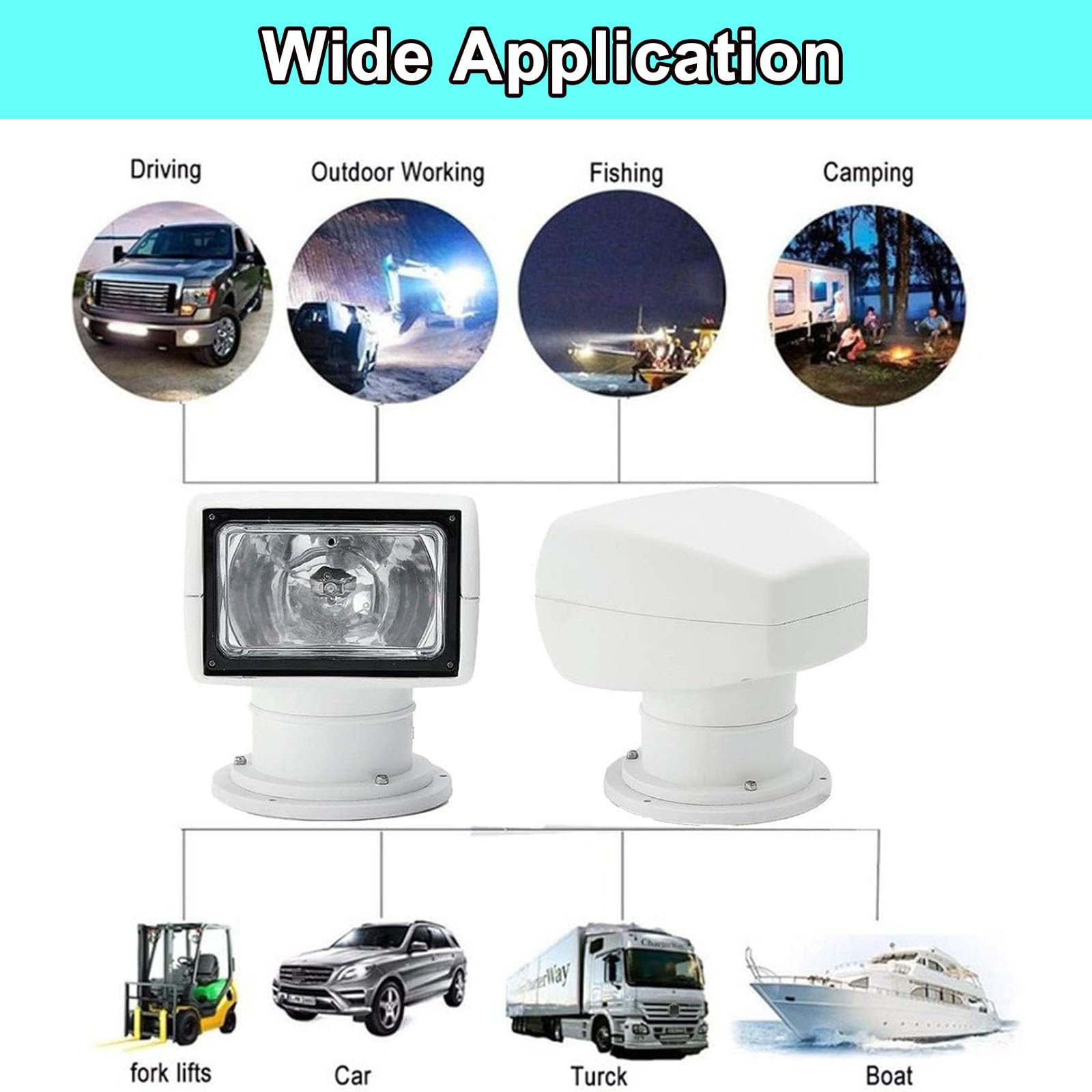 Luce di Ricerca per Barche 12v/24v 100w, Faretto Marino Impermeabile, Luce di Ricerca per Barche con Telecomando, Faretto Alogeno per Barche con Rotazione a 360°, per Barche, Camion 24V