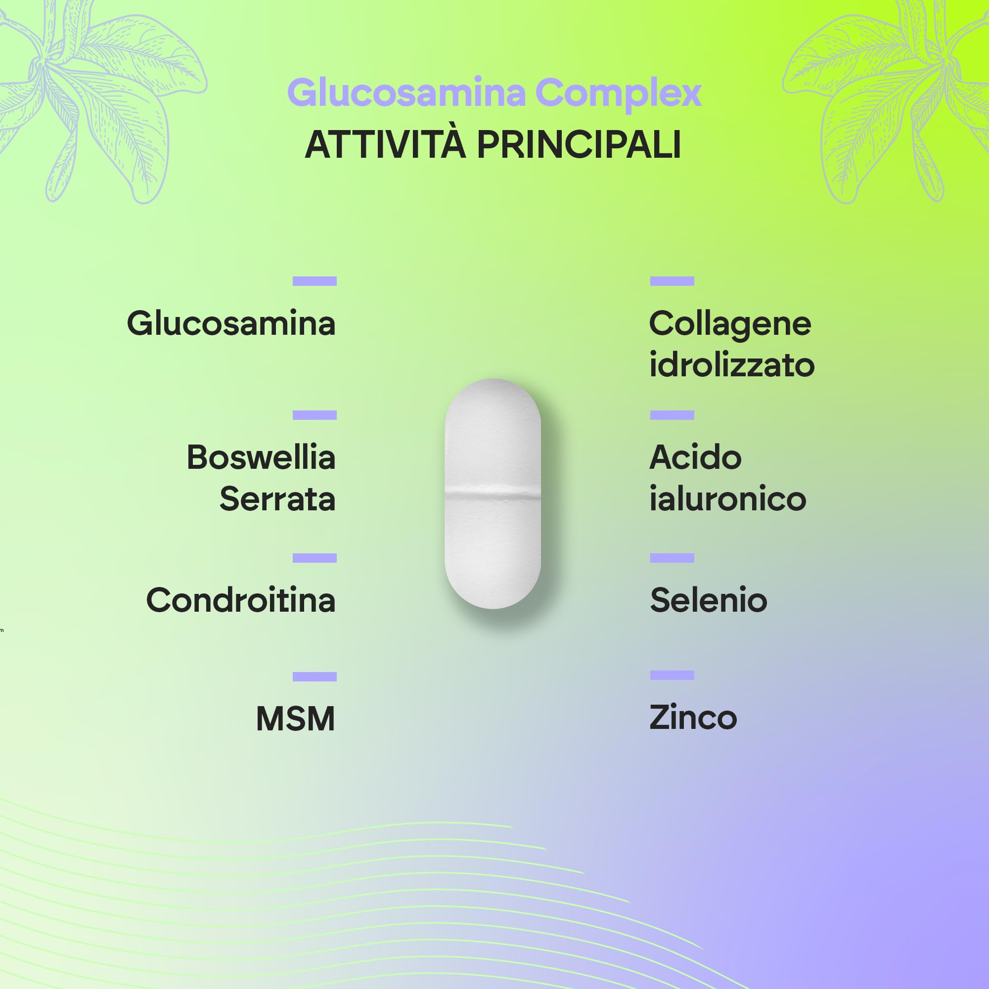 Glucosamina Condroitina MSM, Collagene con Acido Ialuronico, Boswellia, Selenio e Zinco - Glucosamina Complex 120 compresse Nutralie