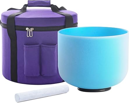 Hye-eun 8 Inch G Note Blue Colored Quartz Crystal Singing Bowl 432HZ Heart Chakra for Yoga Sound Healing Meditation with Carrying Case and Mallet