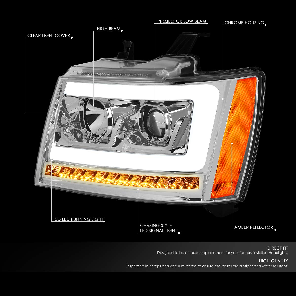 DNA MOTORING HL-HPL-CSA07-CH-AM LED DRL+Sequential Turn Signal Projector Headlight Headlamps